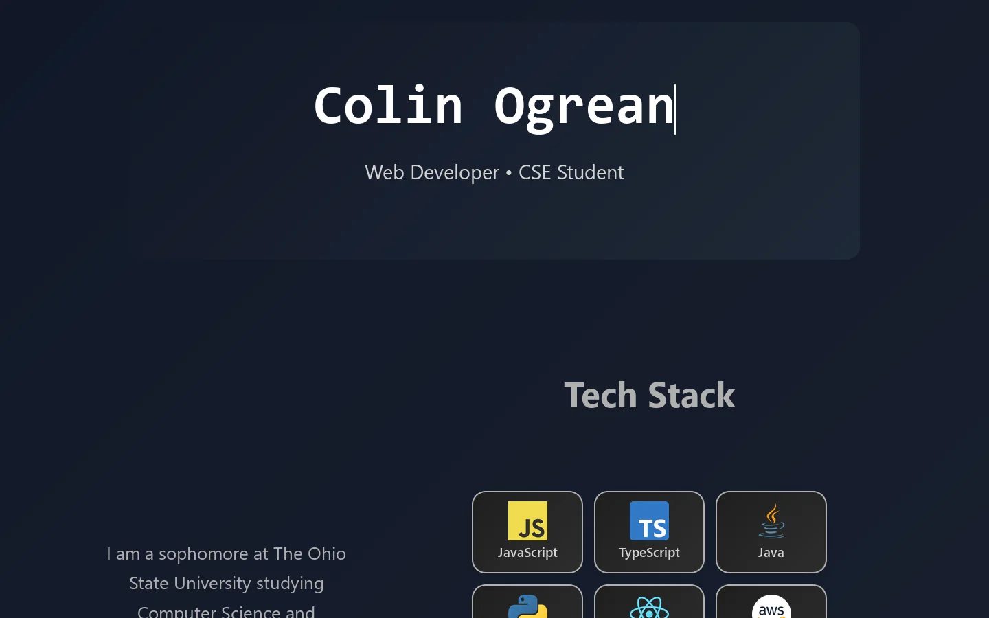 Colin Ogrean Homepage screenshot