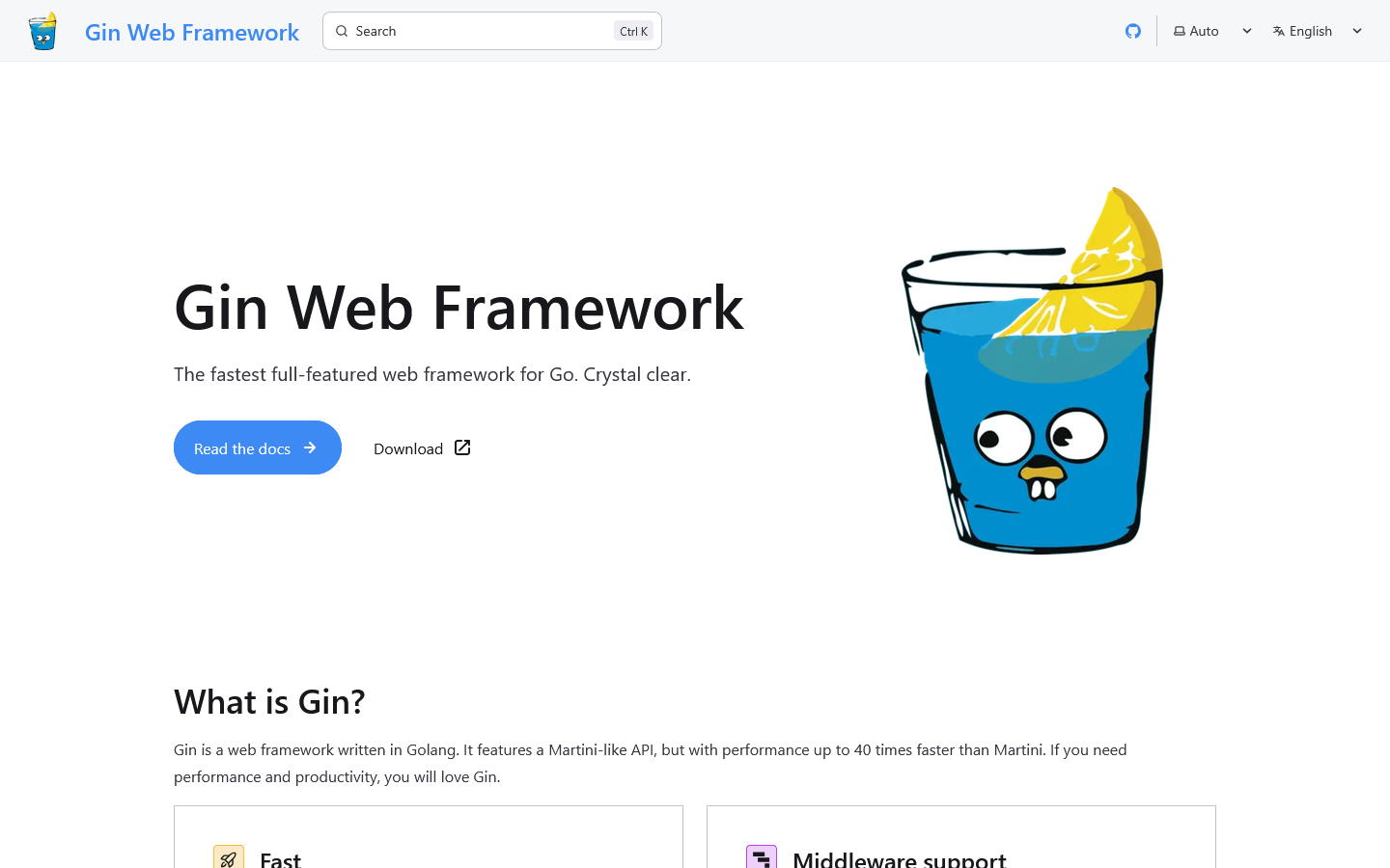 Gin Web Framework | Gin Web Framework Homepage screenshot