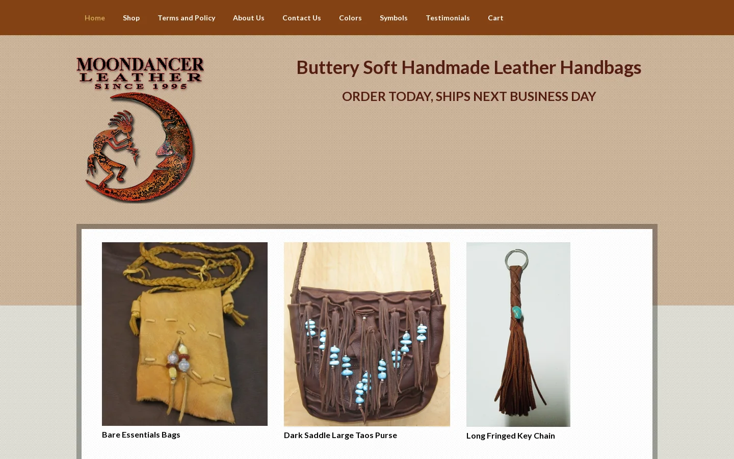 Moondancer Leather Homepage screenshot