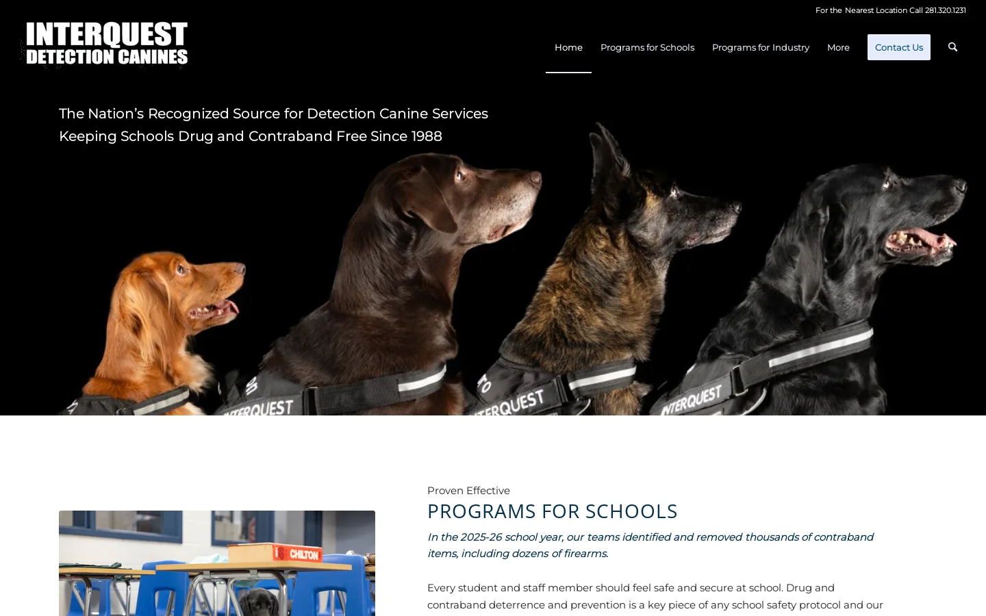 Interquest Detection Canines – The Nation's Recognized Source for Detection Canine Services Homepage screenshot