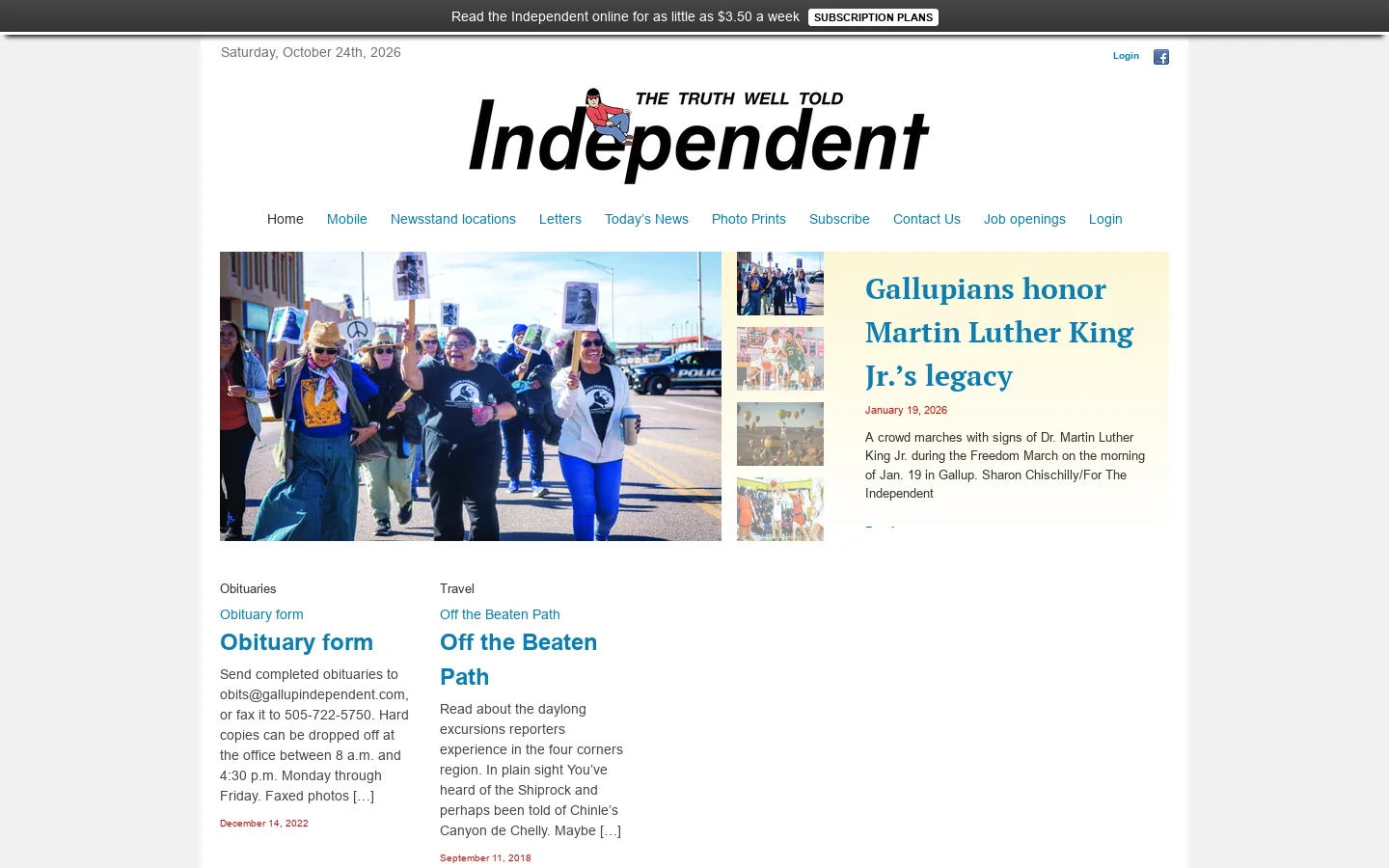 The Gallup Independent — The Truth Well Told Homepage screenshot