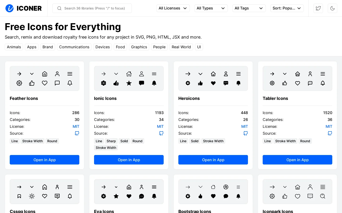 Iconer Homepage screenshot