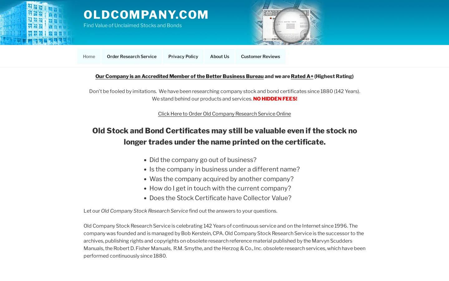 OldCompany.com Homepage screenshot