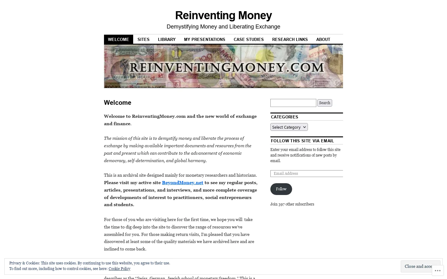 Reinventing Money Homepage screenshot