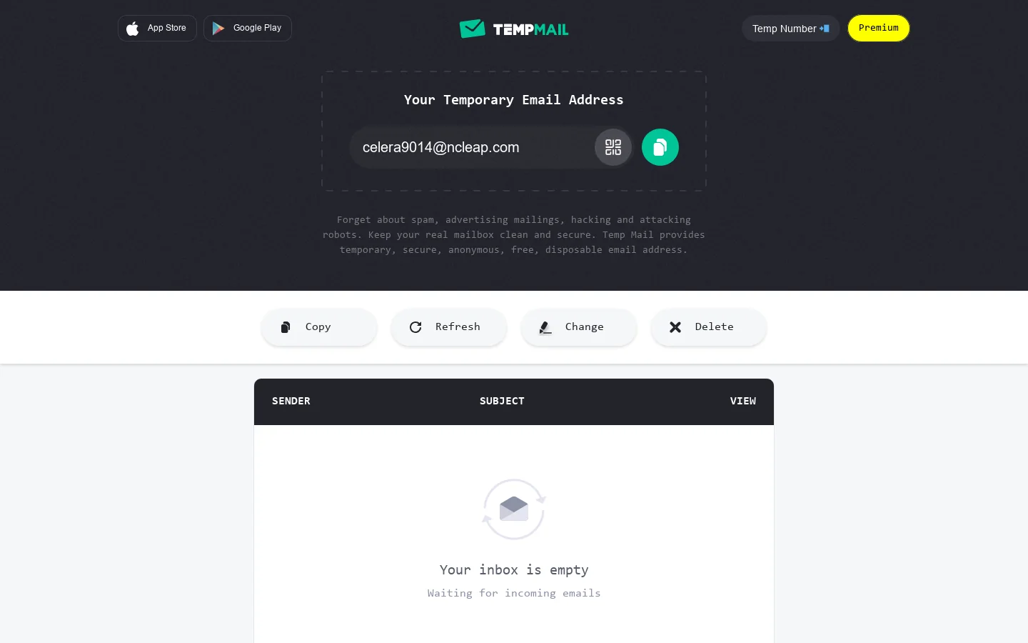 Temp Mail Homepage screenshot