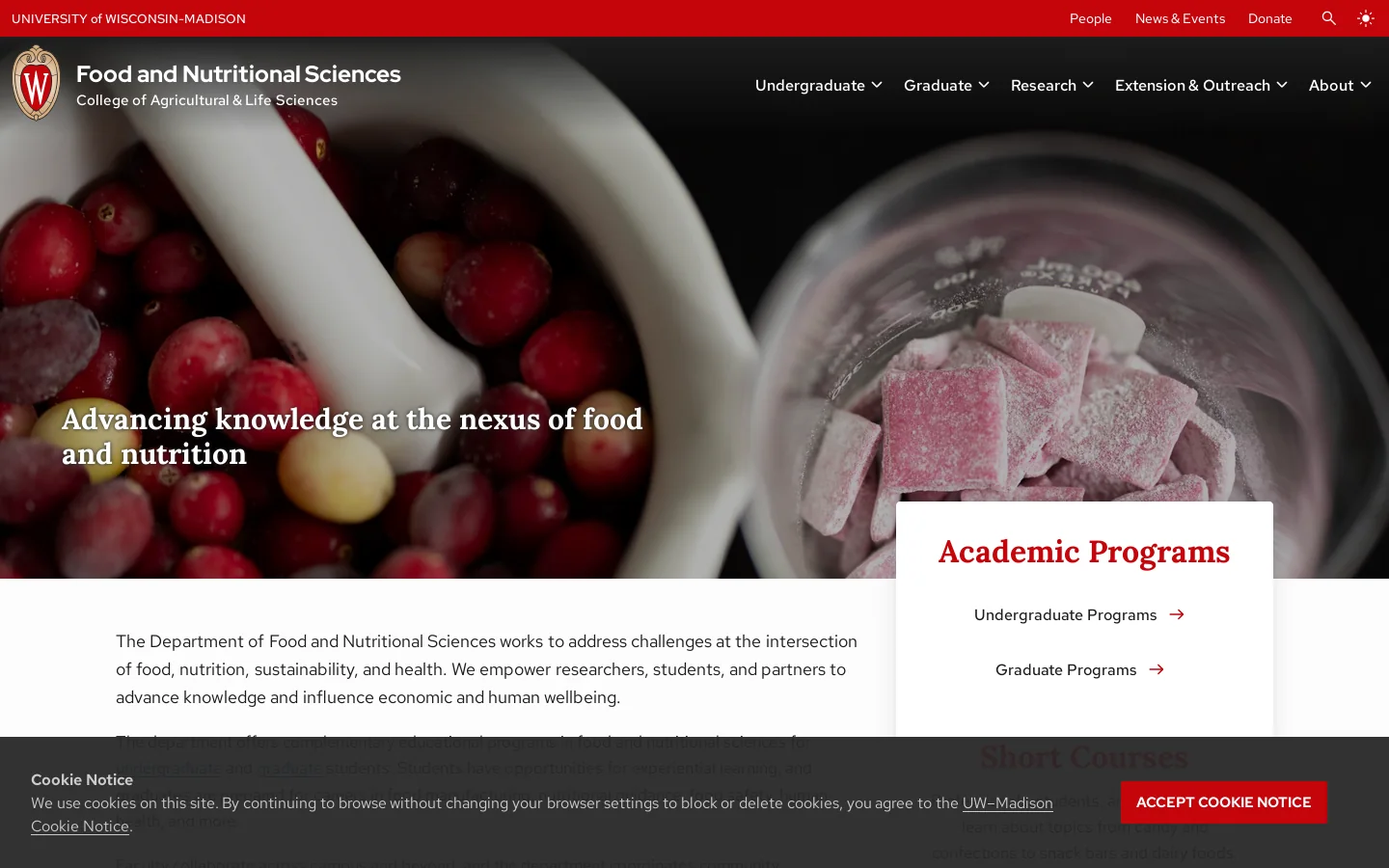 Food and Nutritional Sciences – College of Agricultural & Life Sciences Homepage screenshot