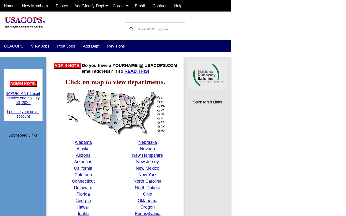USACOPS Homepage screenshot