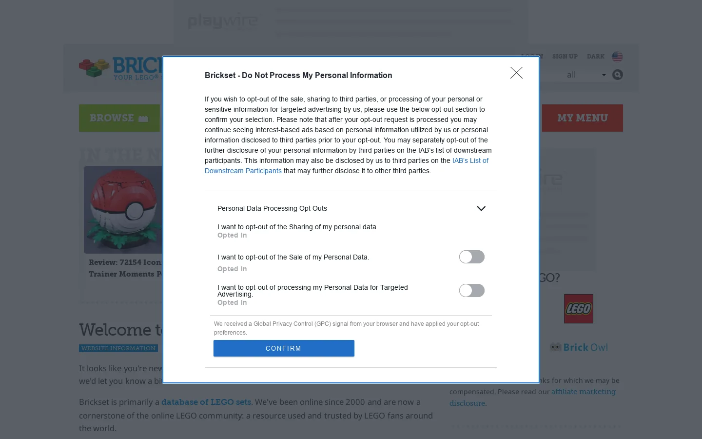 Brickset Homepage screenshot