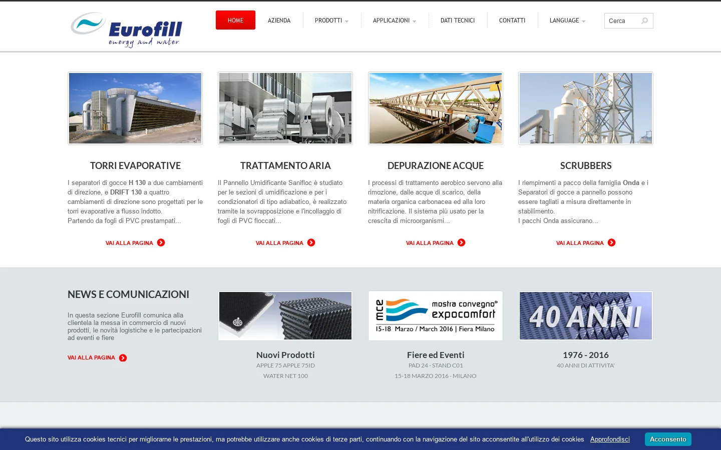 Eurofill torri evaporative pacchi di scambio depurazione acque scrubber pannelli umidificanti Homepage screenshot