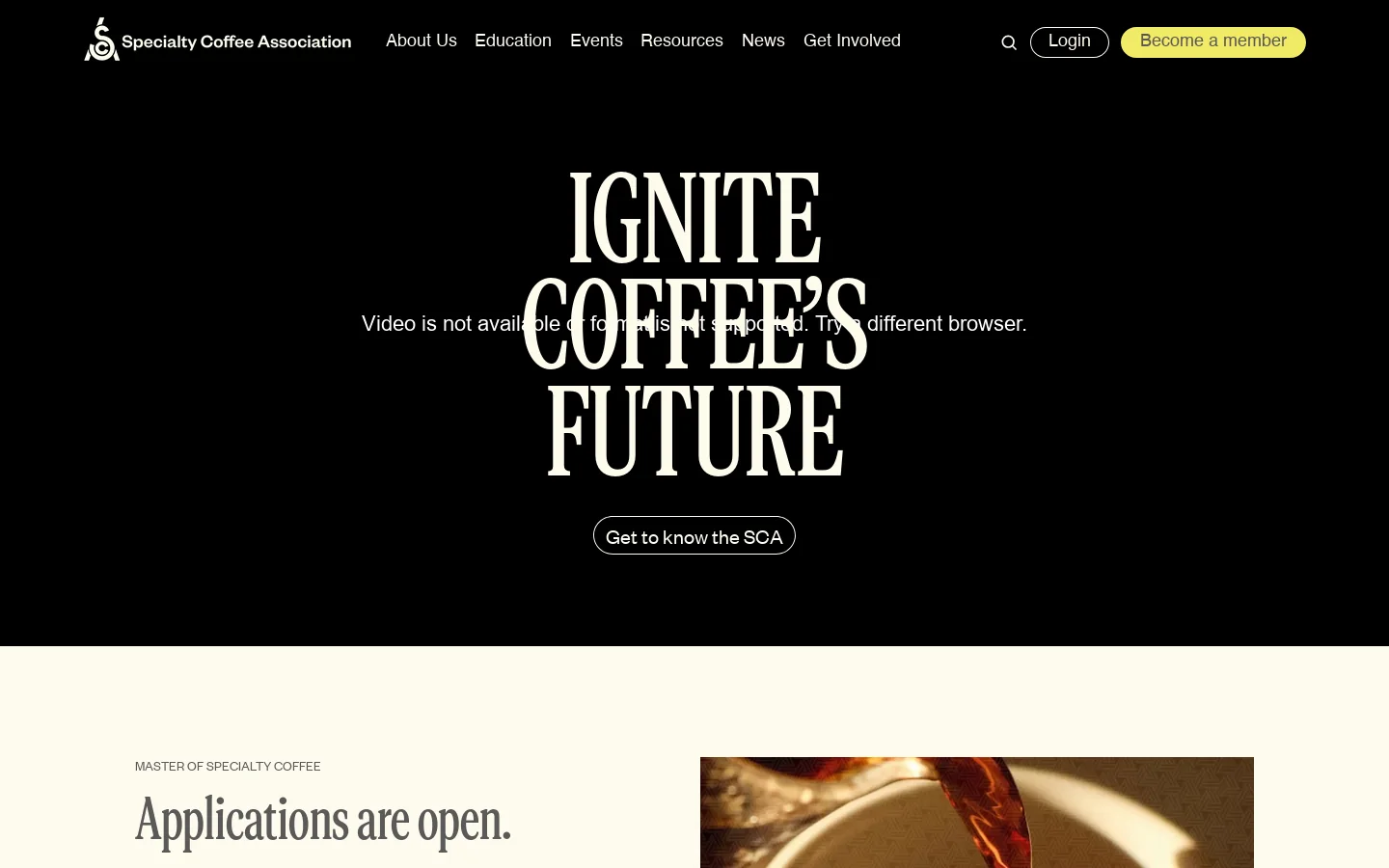 Specialty Coffee Association Homepage screenshot