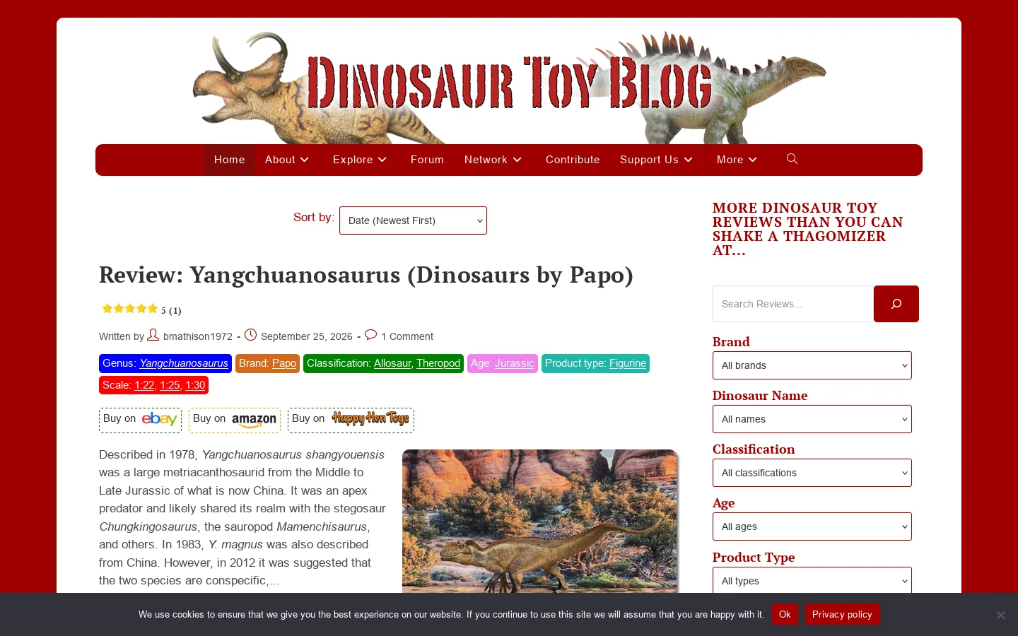 Dinosaur Toy Blog - Homepage screenshot