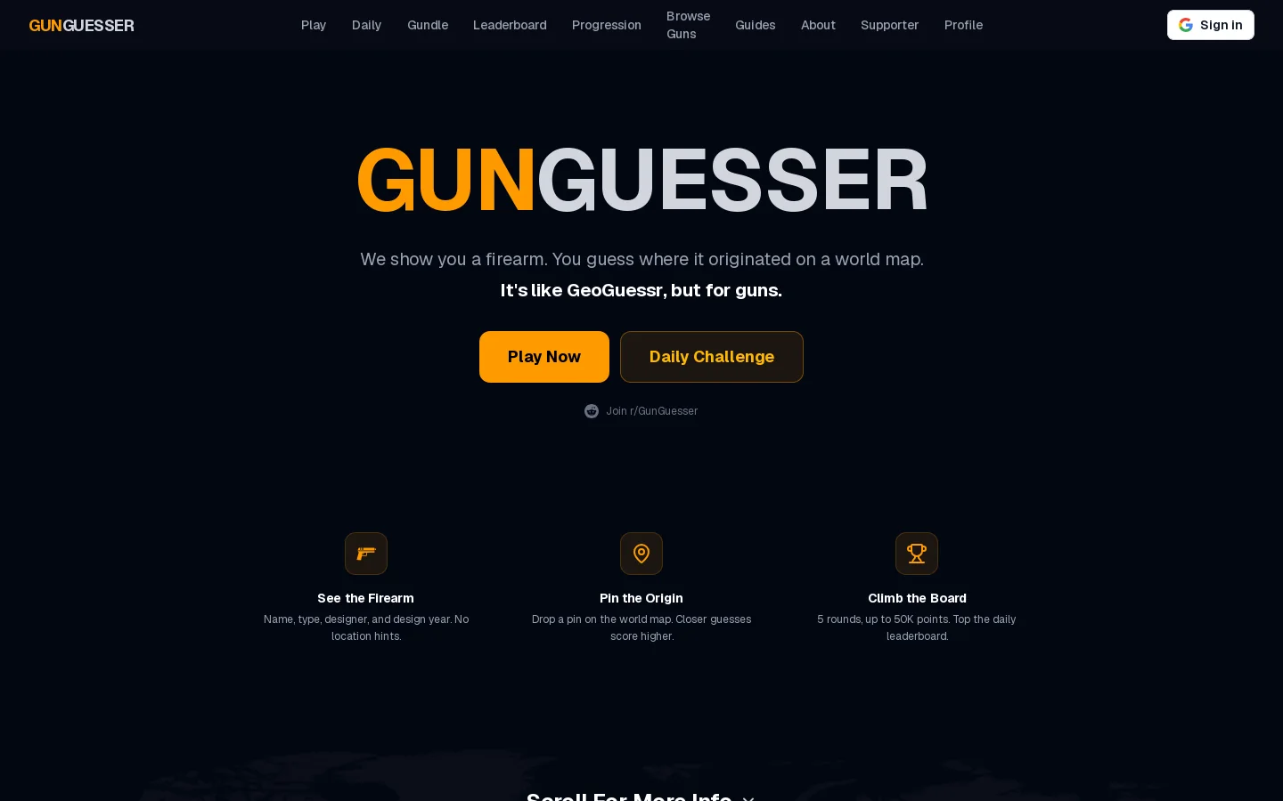 GunGuesser Homepage screenshot