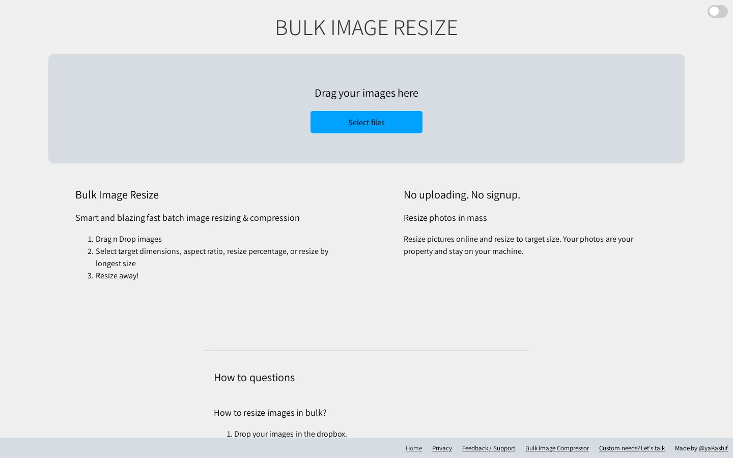 Bulk Image Resize Homepage screenshot