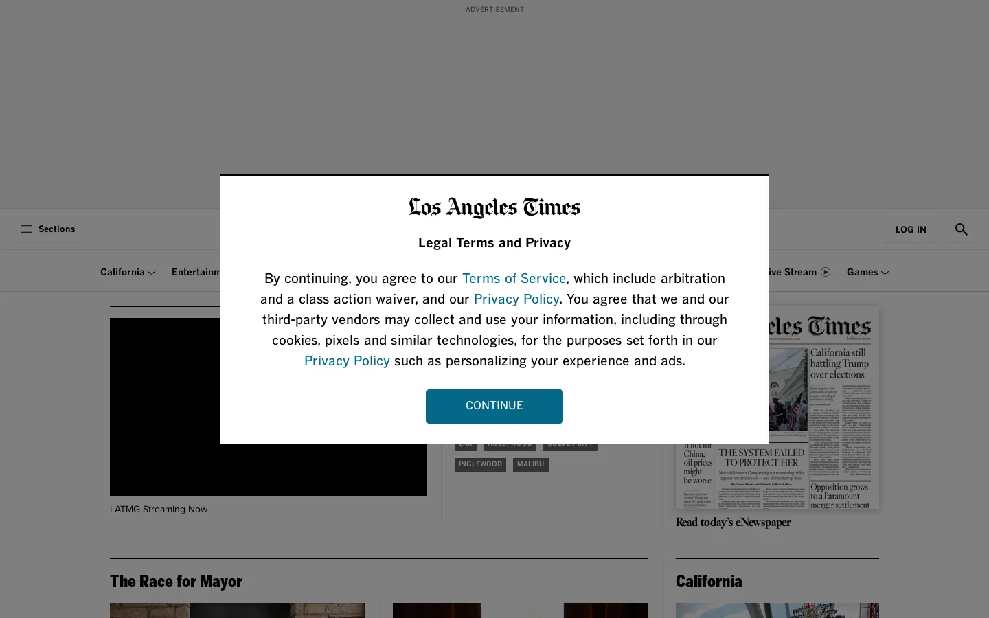 News from California, across the nation and world - Los Angeles Times Homepage screenshot