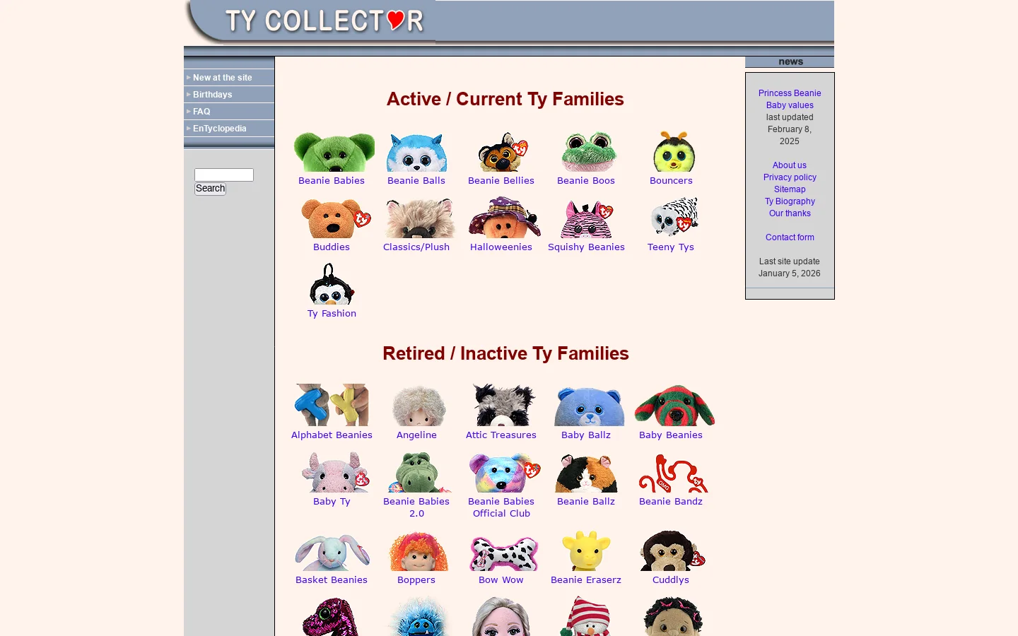 Ty Collector Homepage screenshot