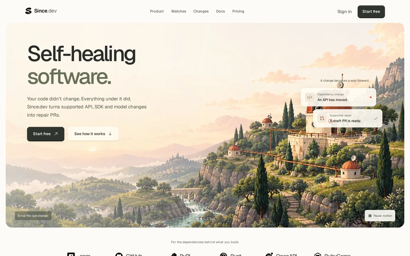Since.dev Homepage screenshot