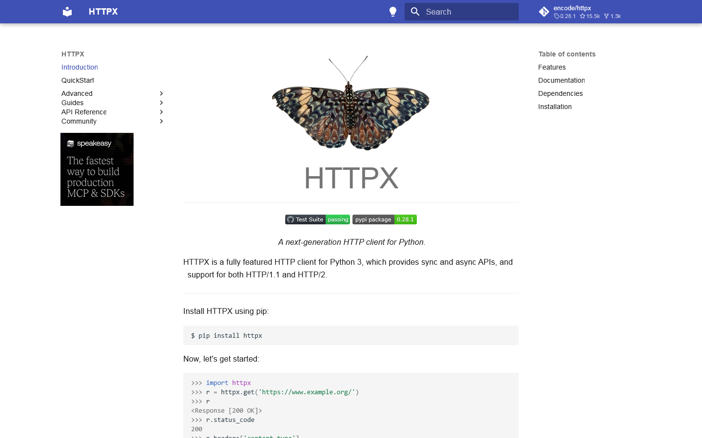 HTTPX Homepage screenshot