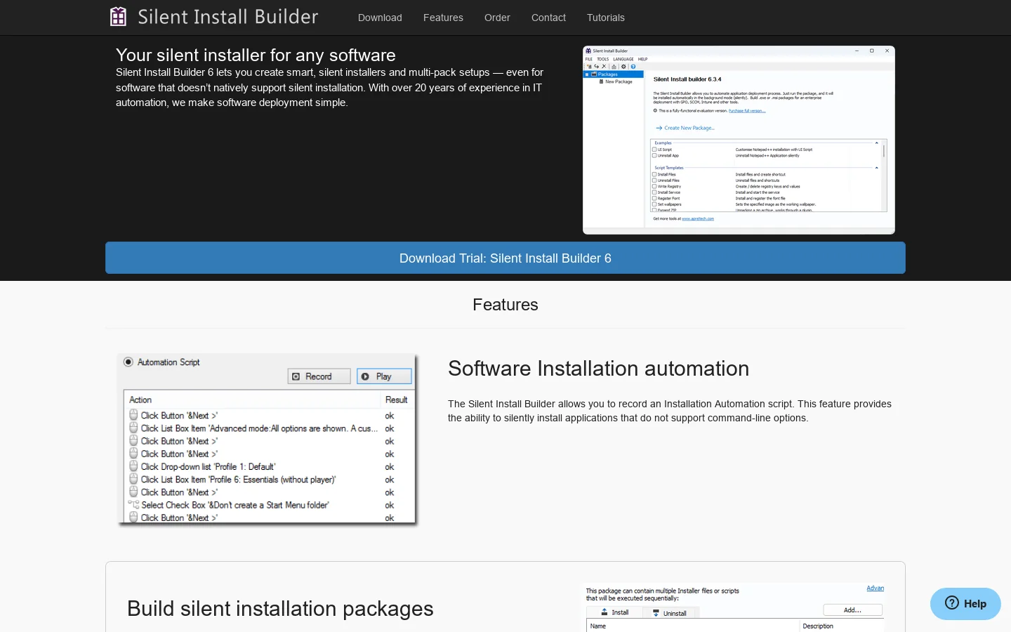 Silent Install Builder Homepage screenshot