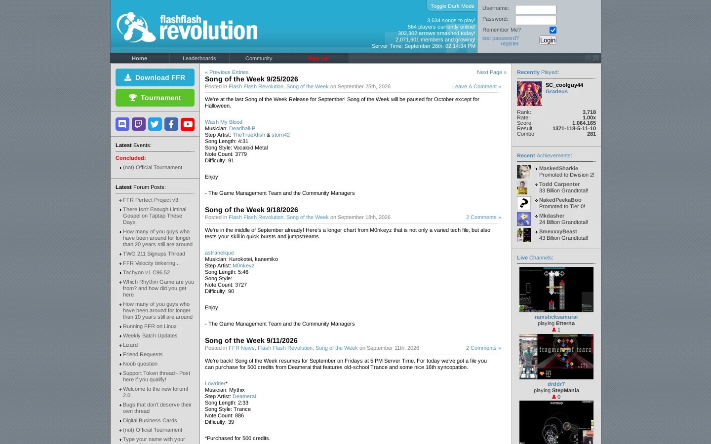 Flash Flash Revolution Homepage screenshot