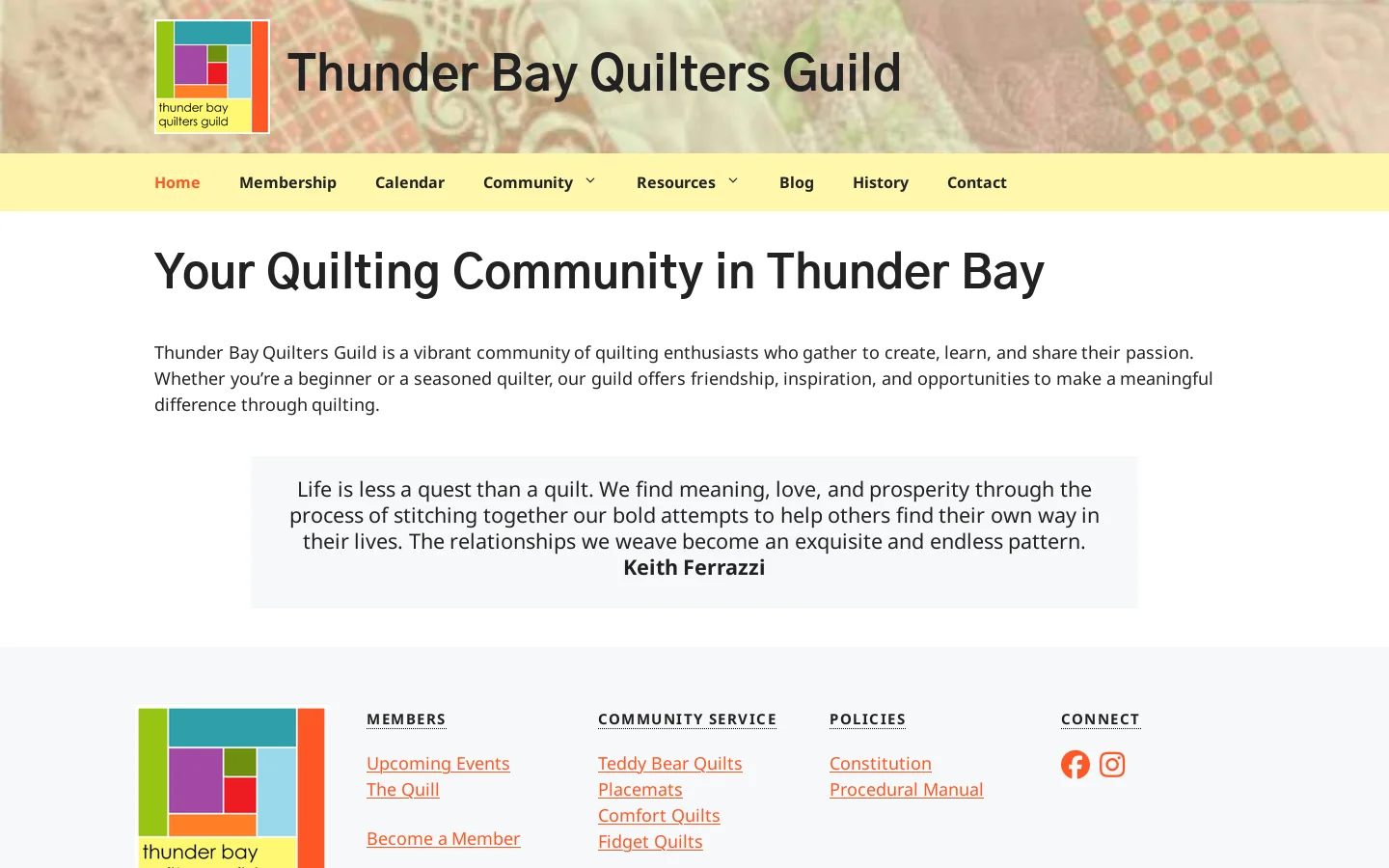 Thunder Bay Quilters Guild Homepage screenshot