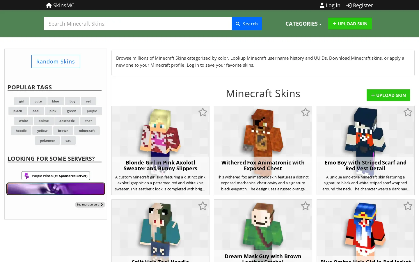 SkinsMC Homepage screenshot