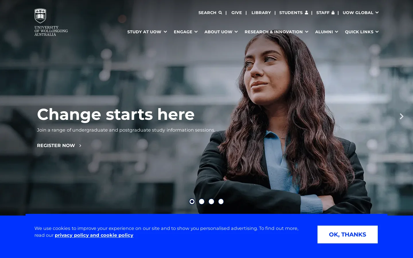 UOW Homepage screenshot