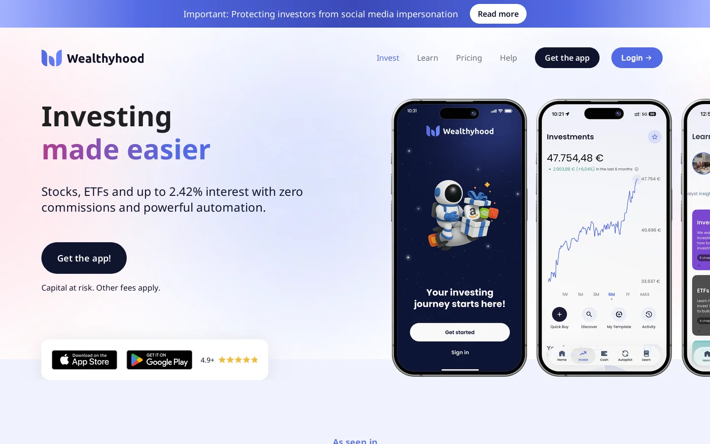 Investing made easy Homepage screenshot