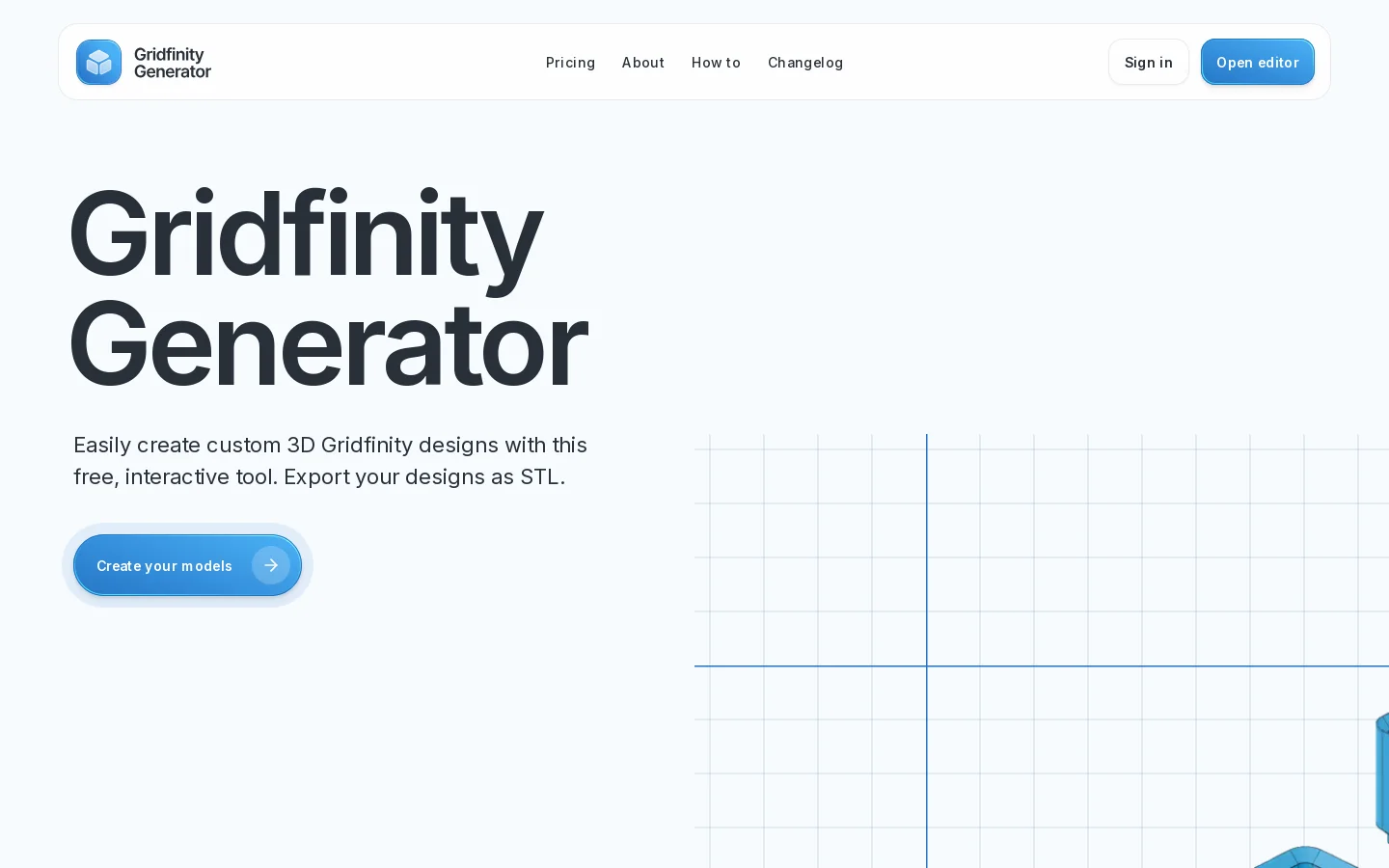 Gridfinity Generator Homepage screenshot