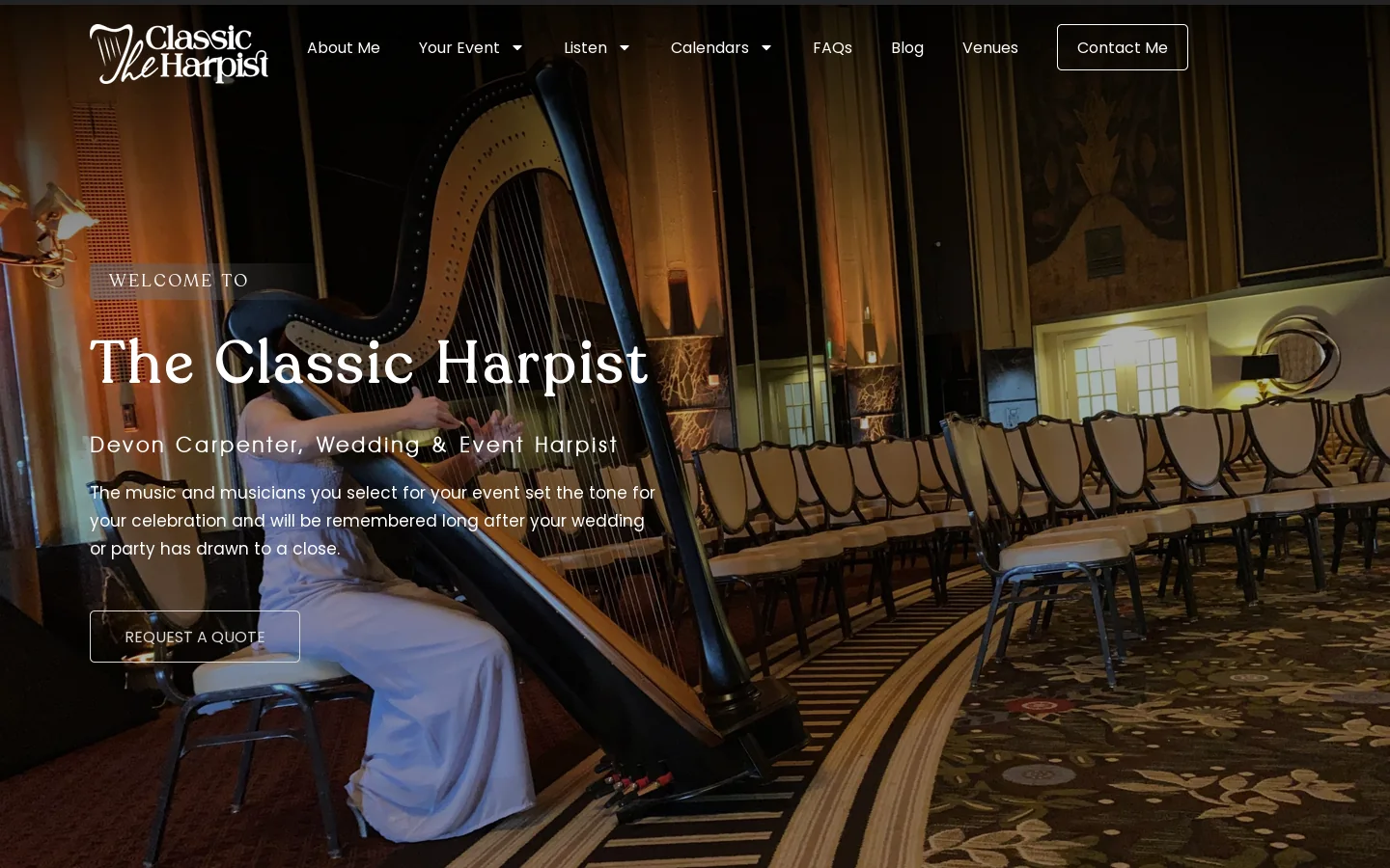 Wedding Harpist: Experience Exceptional Live Music Homepage screenshot
