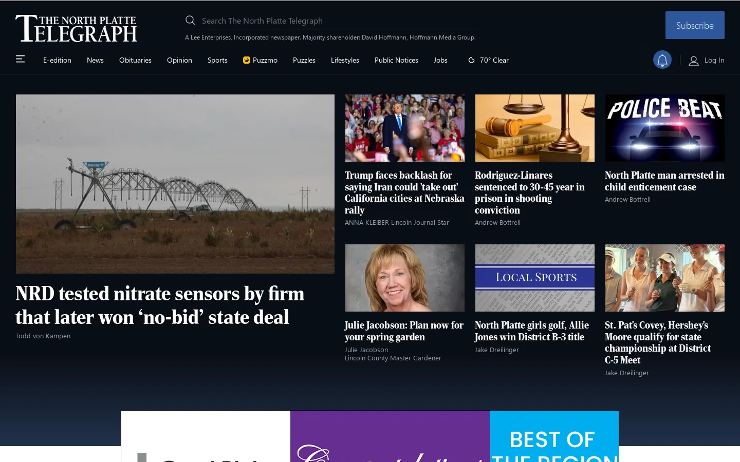 North Platte Telegraph | Breaking News | Read North Platte, NE and Nebraska breaking news. Get latest news, events and information on Nebraska sports, weather, entertainment and lifestyles. Homepage screenshot