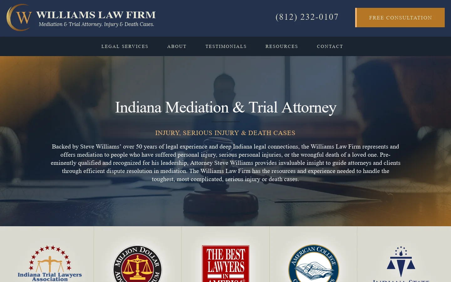 Terre Haute Personal Injury Lawyers | Williams Law Firm Homepage screenshot