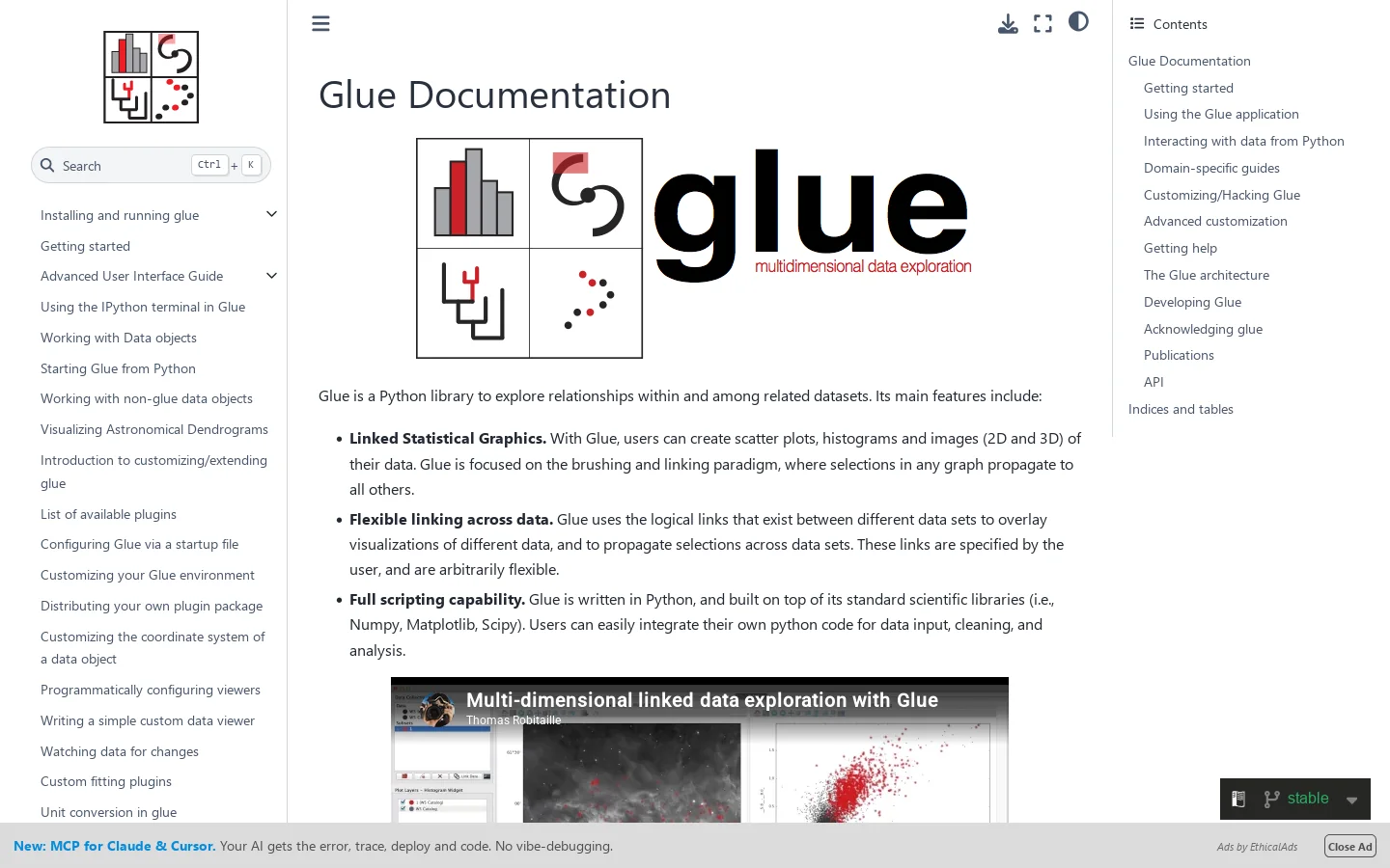 Glue Documentation — Glue 1.24.1 documentation Homepage screenshot