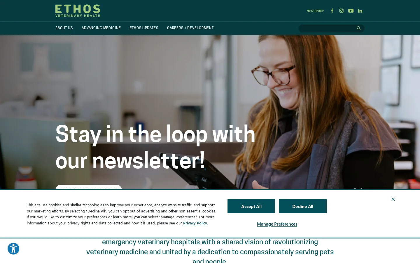 Ethos Veterinary Health Homepage screenshot