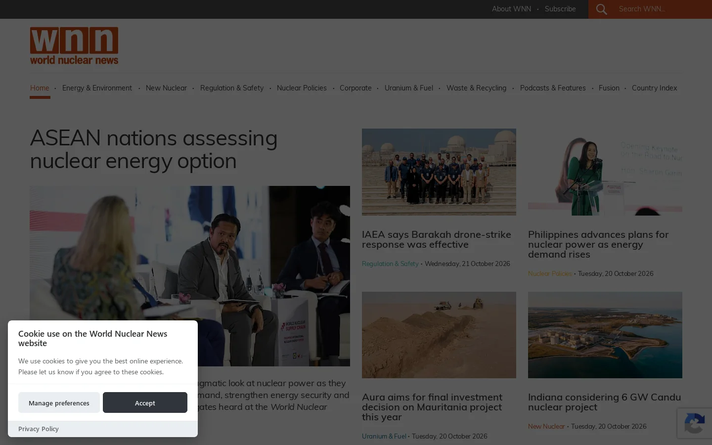 World Nuclear News Homepage screenshot