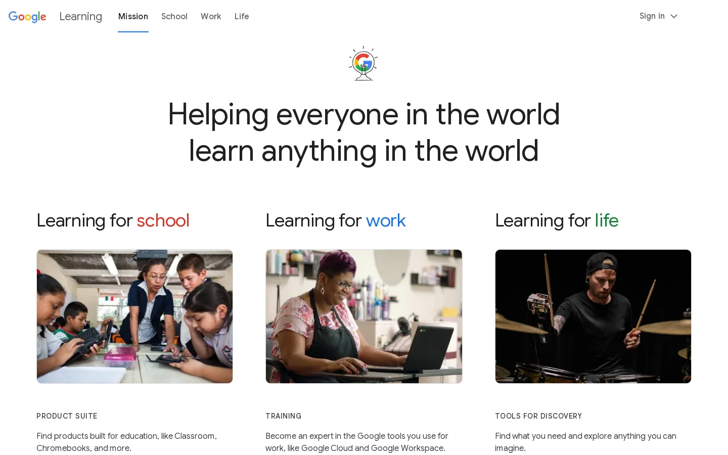 Google Learning - Digital Learning Tools & Solutions Homepage screenshot