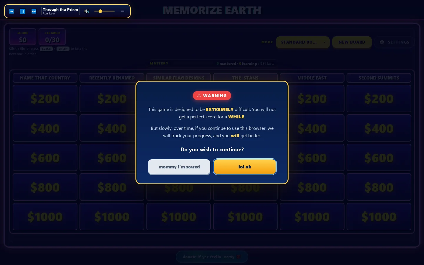 Memorize Earth Homepage screenshot