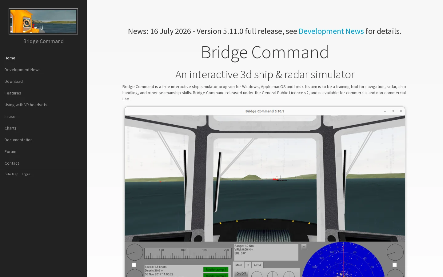 Bridge Command Homepage screenshot