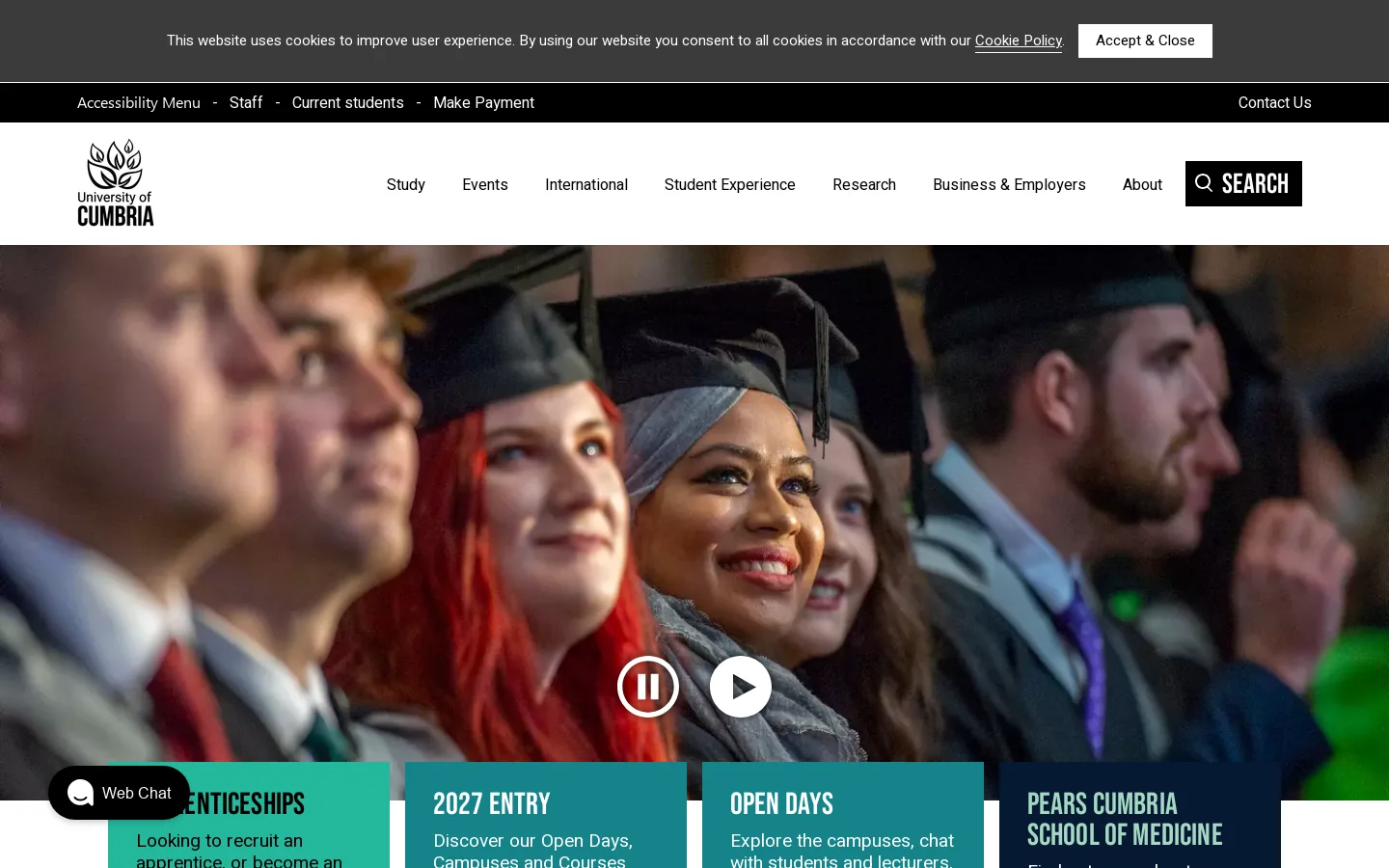 University of Cumbria Homepage screenshot