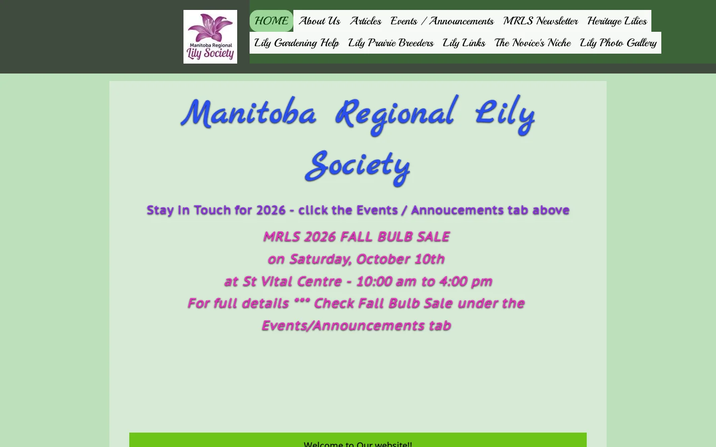 HOME - Manitoba Regional Lily Society Homepage screenshot