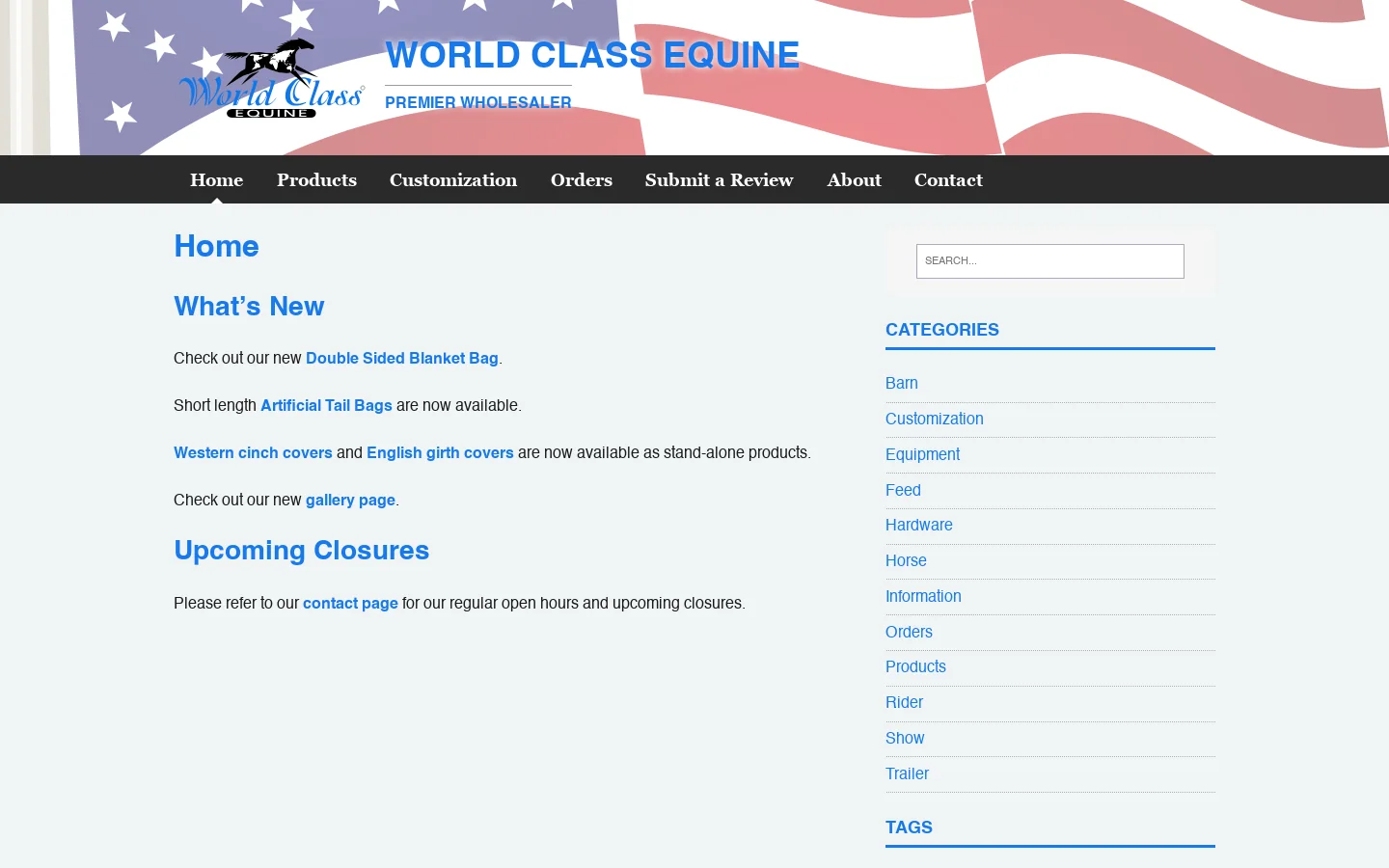 World Class Equine Homepage screenshot