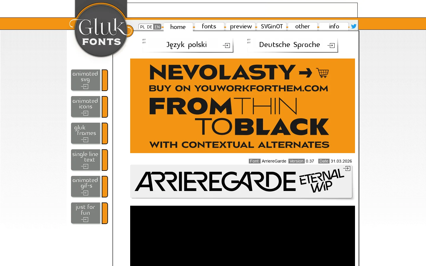 Free fonts made by Gluk Homepage screenshot