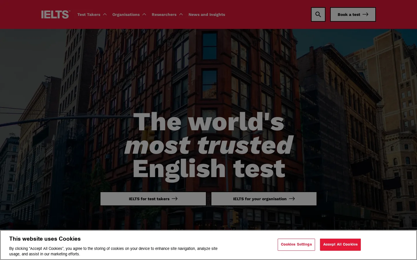 IELTS Homepage screenshot