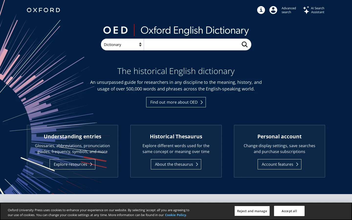 Oxford English Dictionary Homepage screenshot