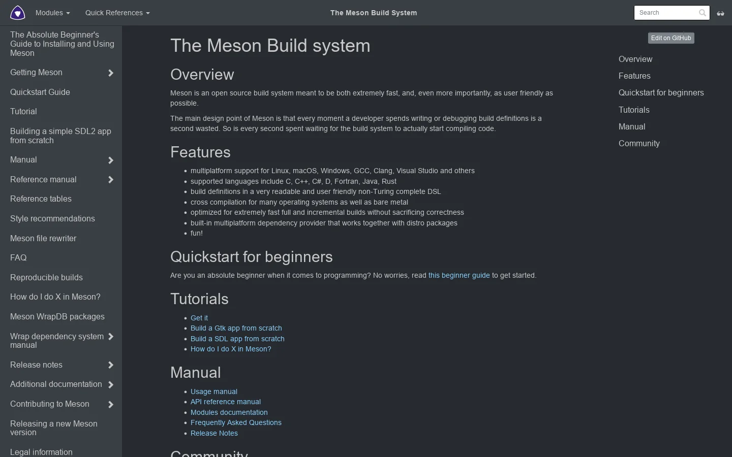 The Meson Build system Homepage screenshot
