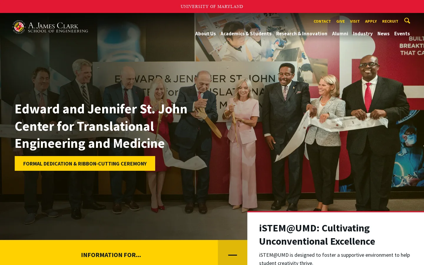 A. James Clark School of Engineering, University of Maryland Homepage screenshot