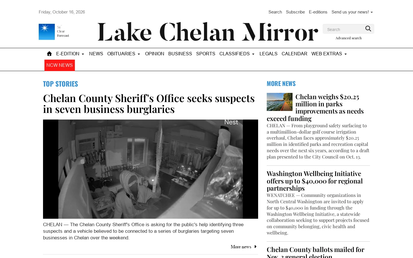 Lake Chelan Mirror Homepage screenshot