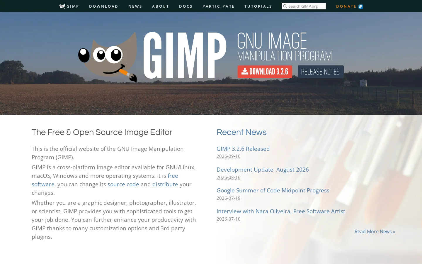 GIMP Homepage screenshot