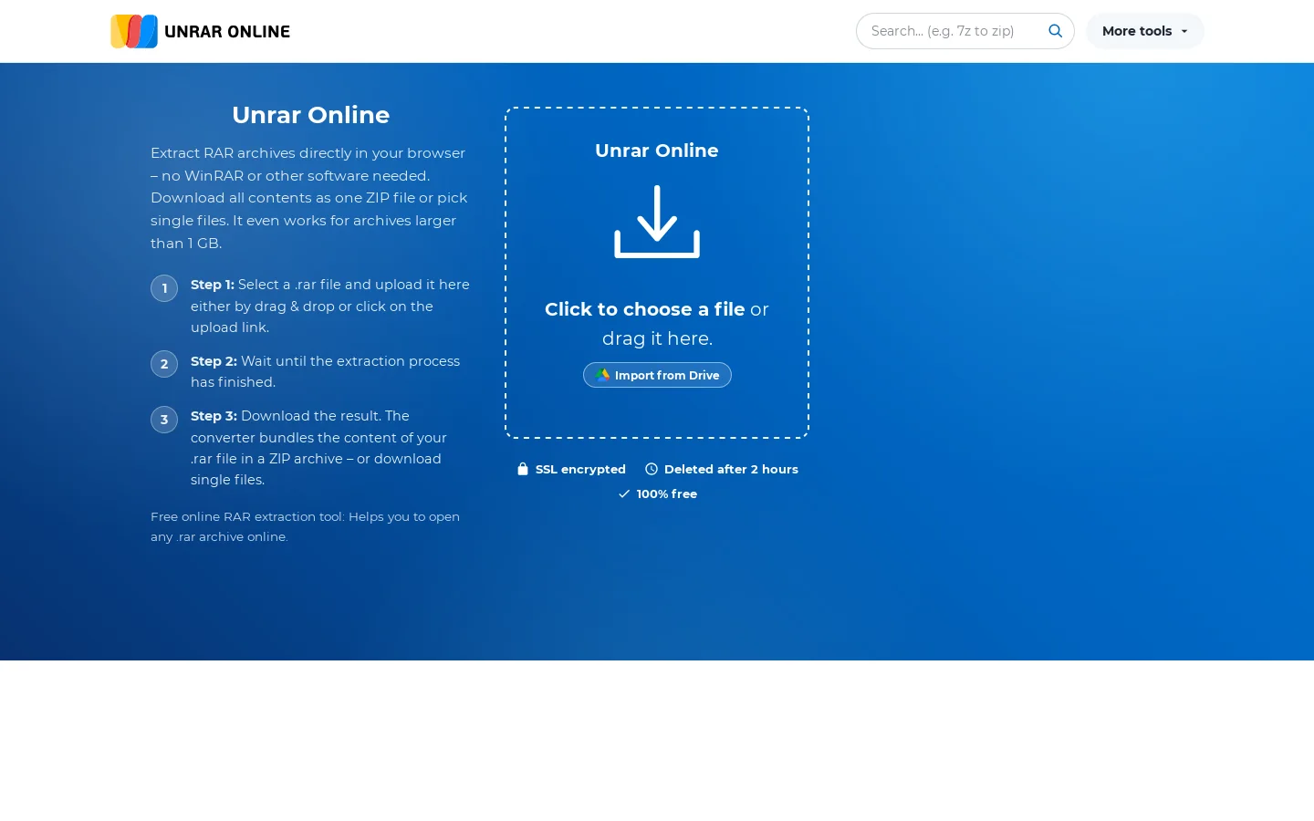 Unrar online Homepage screenshot