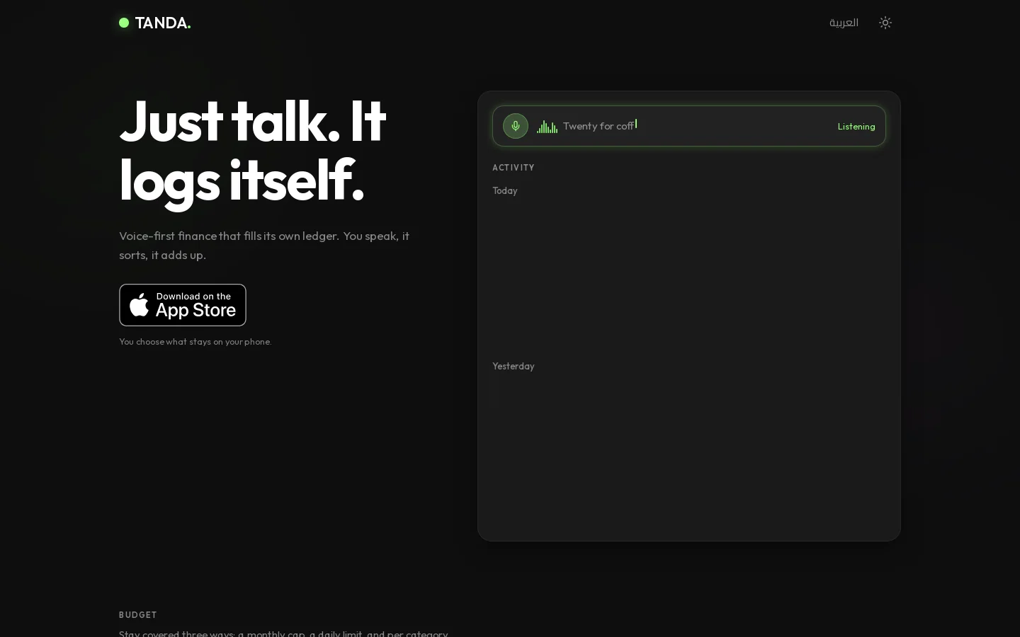 Tanda Homepage screenshot