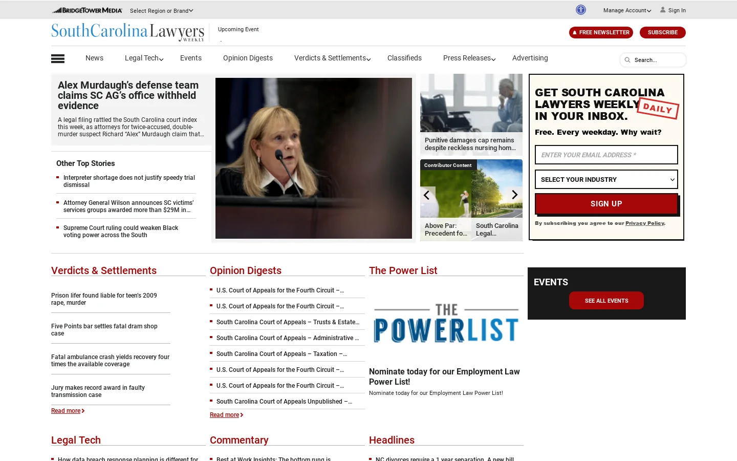 South Carolina Lawyers Weekly Homepage screenshot